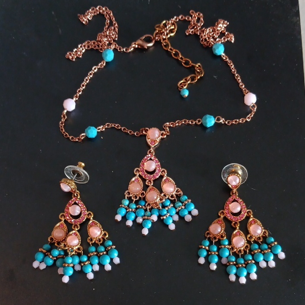 Joan Rivers Pink and Turquoise Chandelier Earrings